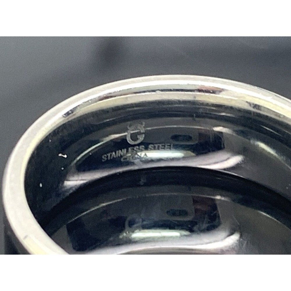 Men's Wedding Band Black Silver Steel 0.03ctw Diamond 8mm Wide Ring Size… - Picture 10 of 13